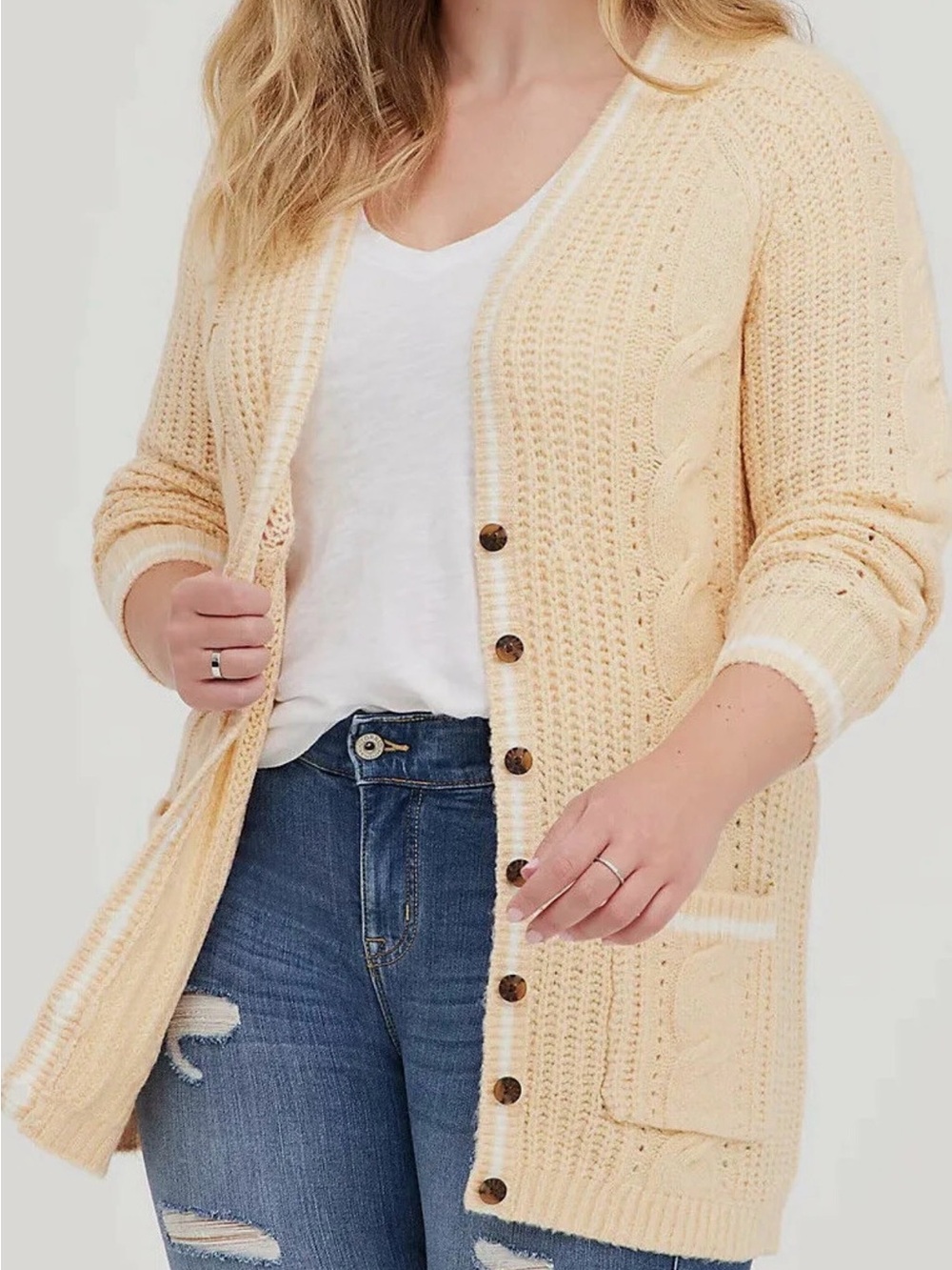Torrid Raglan Cable Button Front Cardigan Sweater Sand